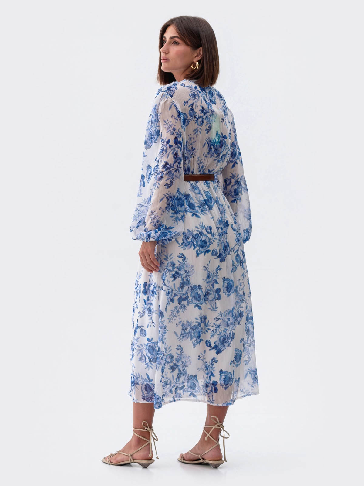 Літня шифонова сукня біла в блакитні квіти | 83353 Літня шифонова сукня біла в блакитні квіти | 83353