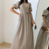 Літнє довге плаття на запах з льону бежеве | 83398 Літнє довге плаття на запах з льону бежеве | 83398