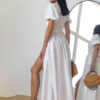 Літнє довге плаття на запах з льону біле | 83385