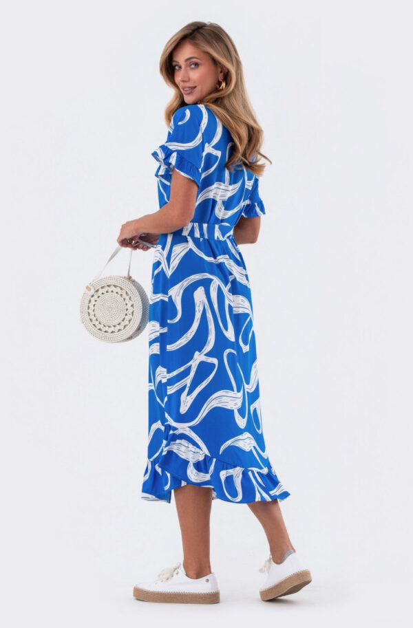 Принтована сукня блакитна з оборкою по низу | 82810