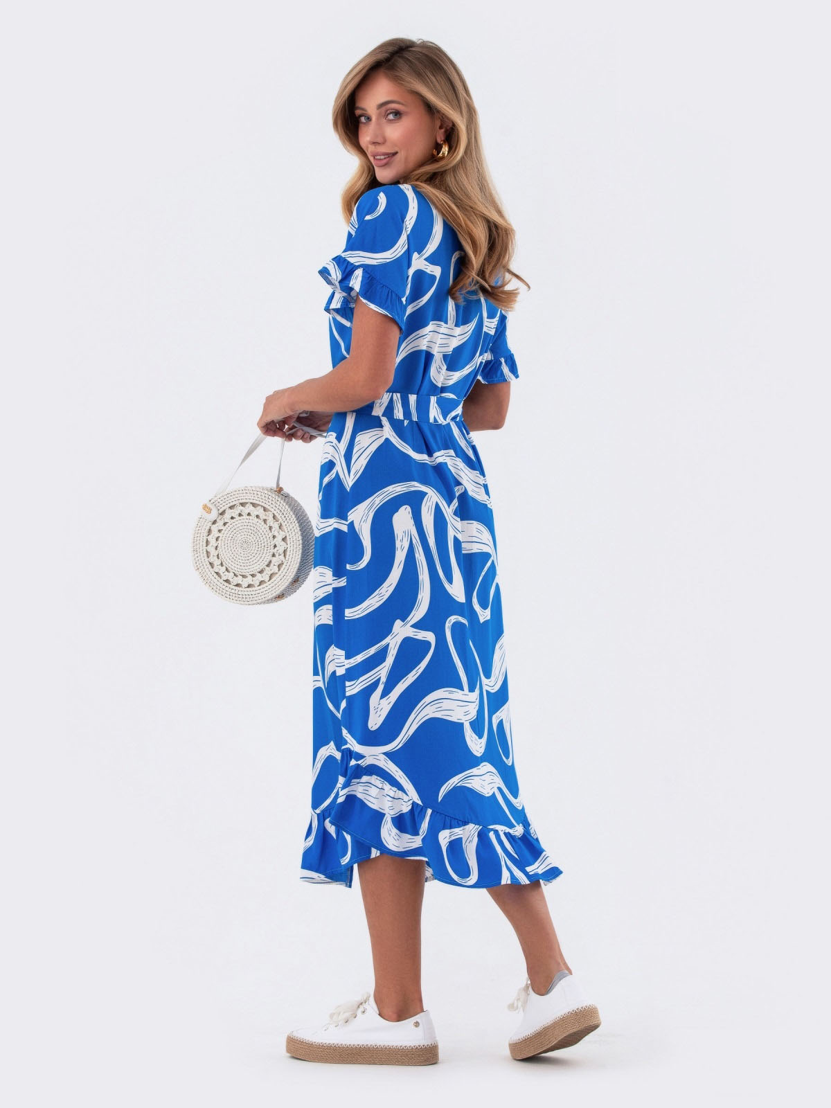 Принтована сукня блакитна з оборкою по низу | 82810 Принтована сукня блакитна з оборкою по низу | 82810