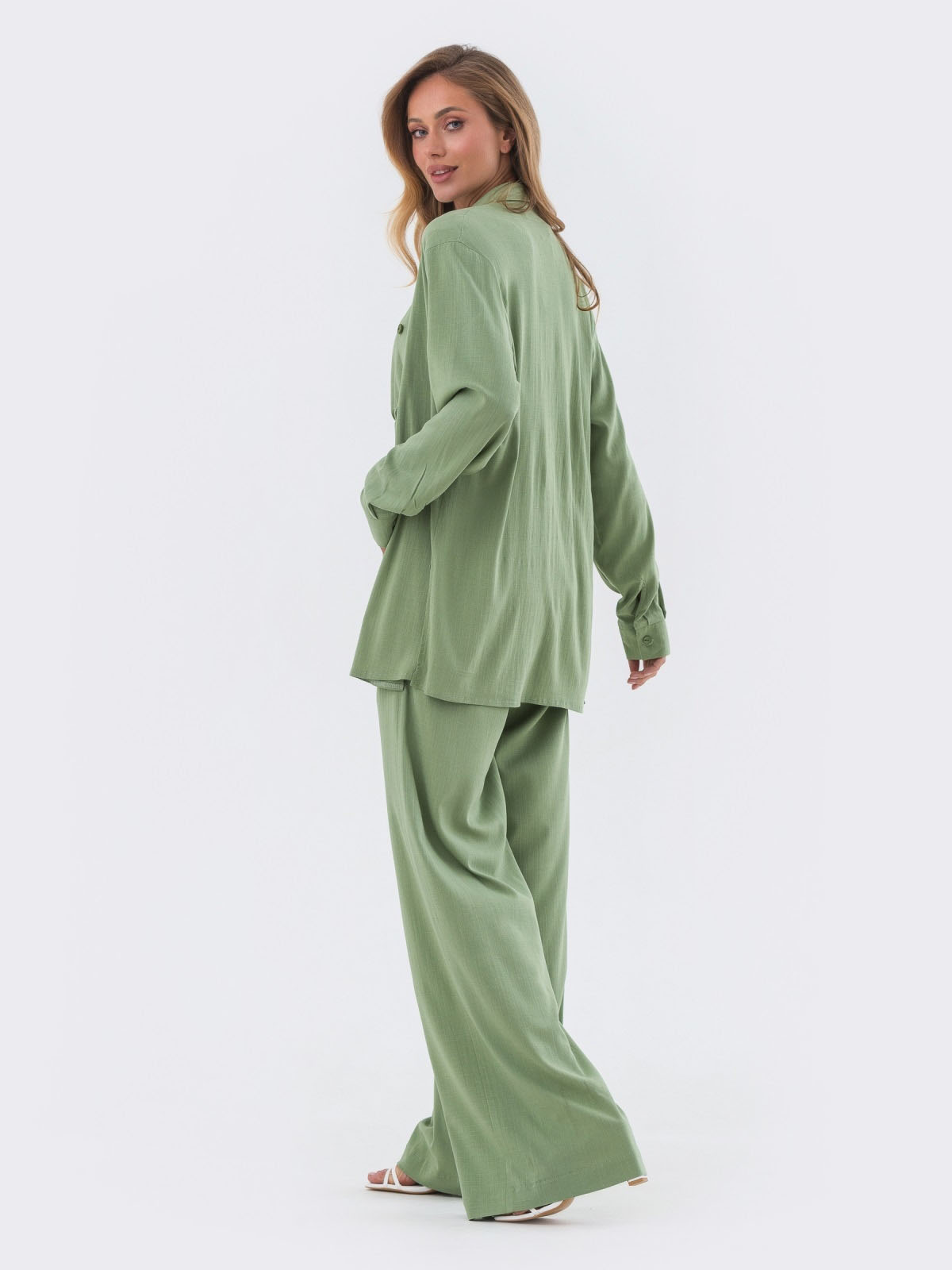 Літній костюм-трійка з льону зелений | 82352
