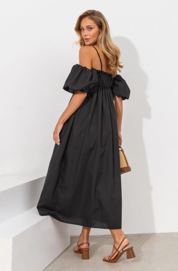 Довга сукня на бретелях чорна з бавовни | 83277