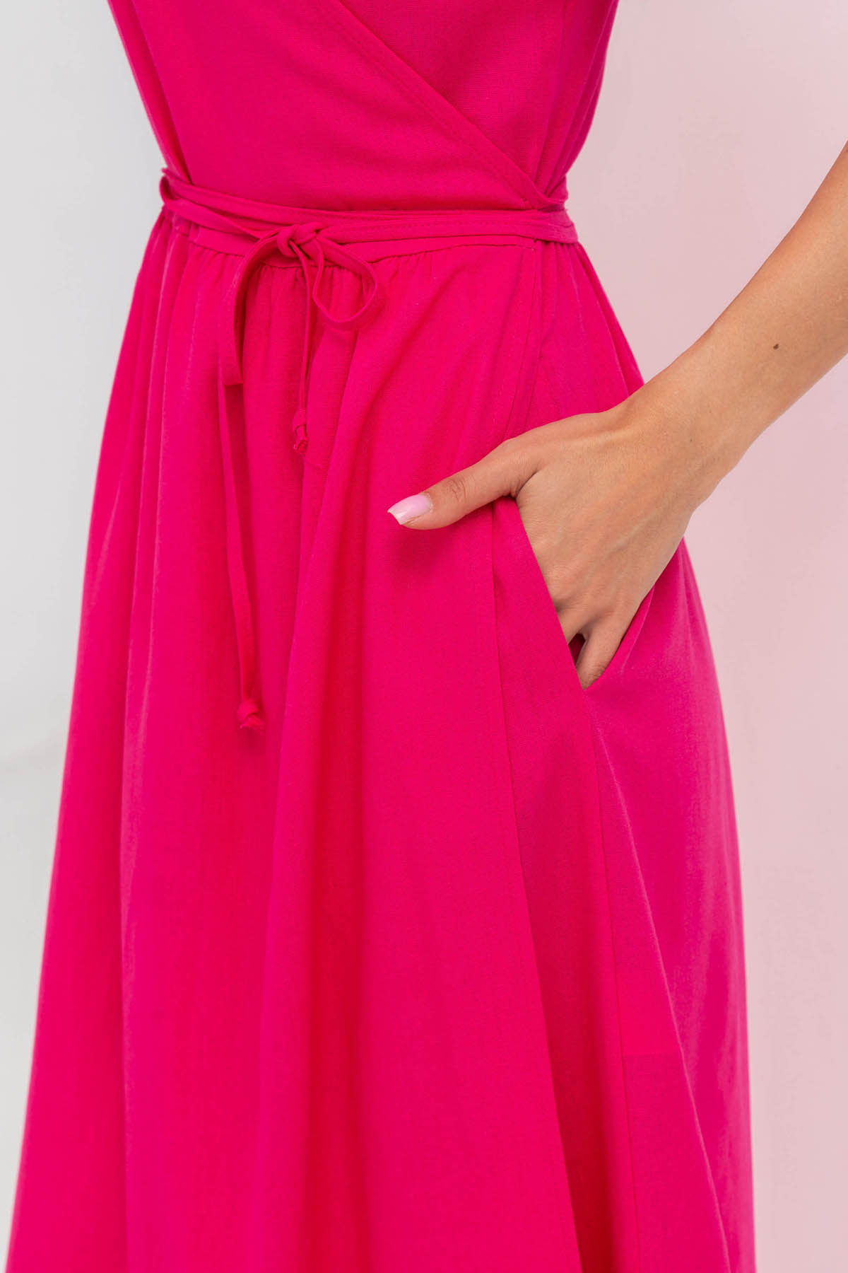 Літнє довге плаття на запах з льону малинове | 83468