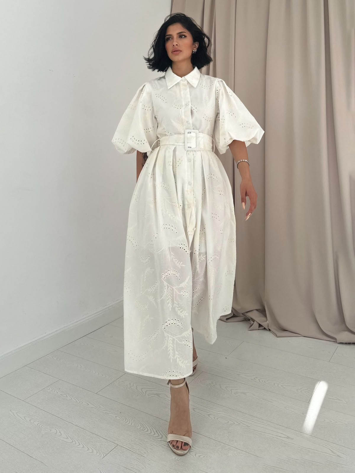 Сукня з прошви молочна з рукавами буф | 84170 Сукня з прошви молочна з рукавами буф | 84170