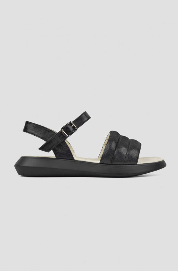 Шкіряні босоніжки чорні з синім відливом | 83825