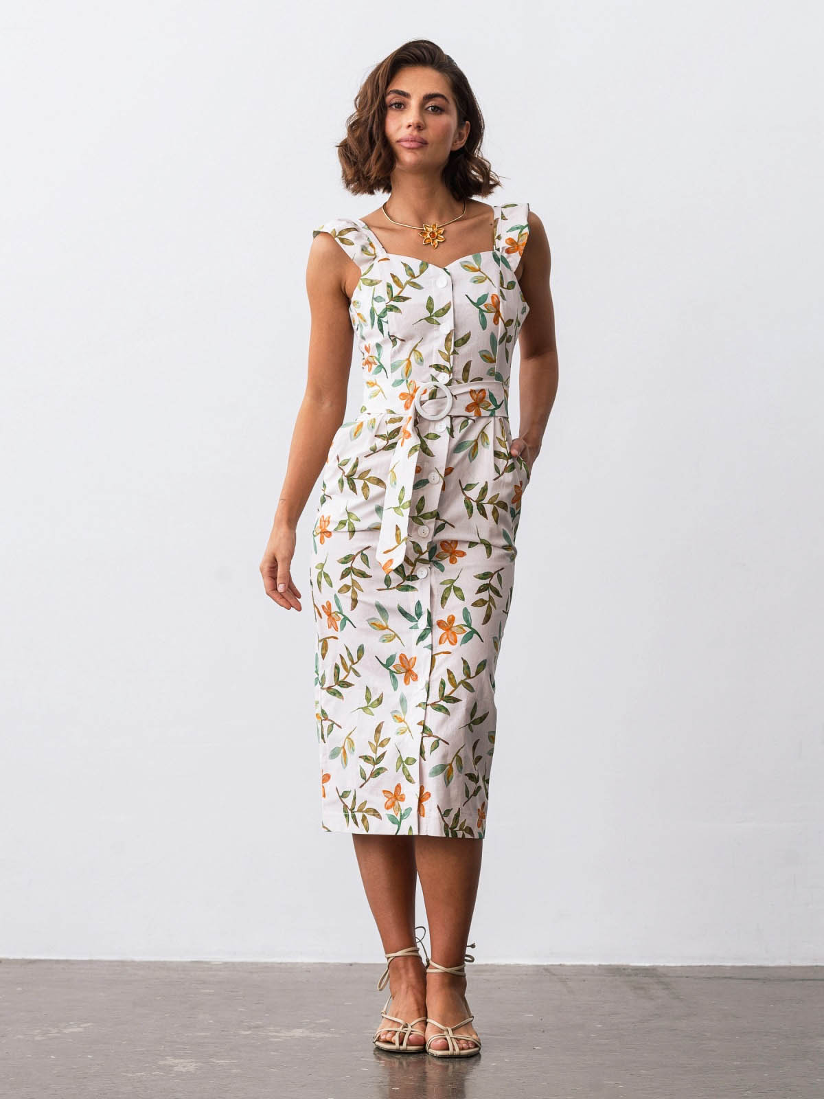 Літній сарафан-футляр білий в принт | 84161 Літній сарафан-футляр білий в принт | 84161