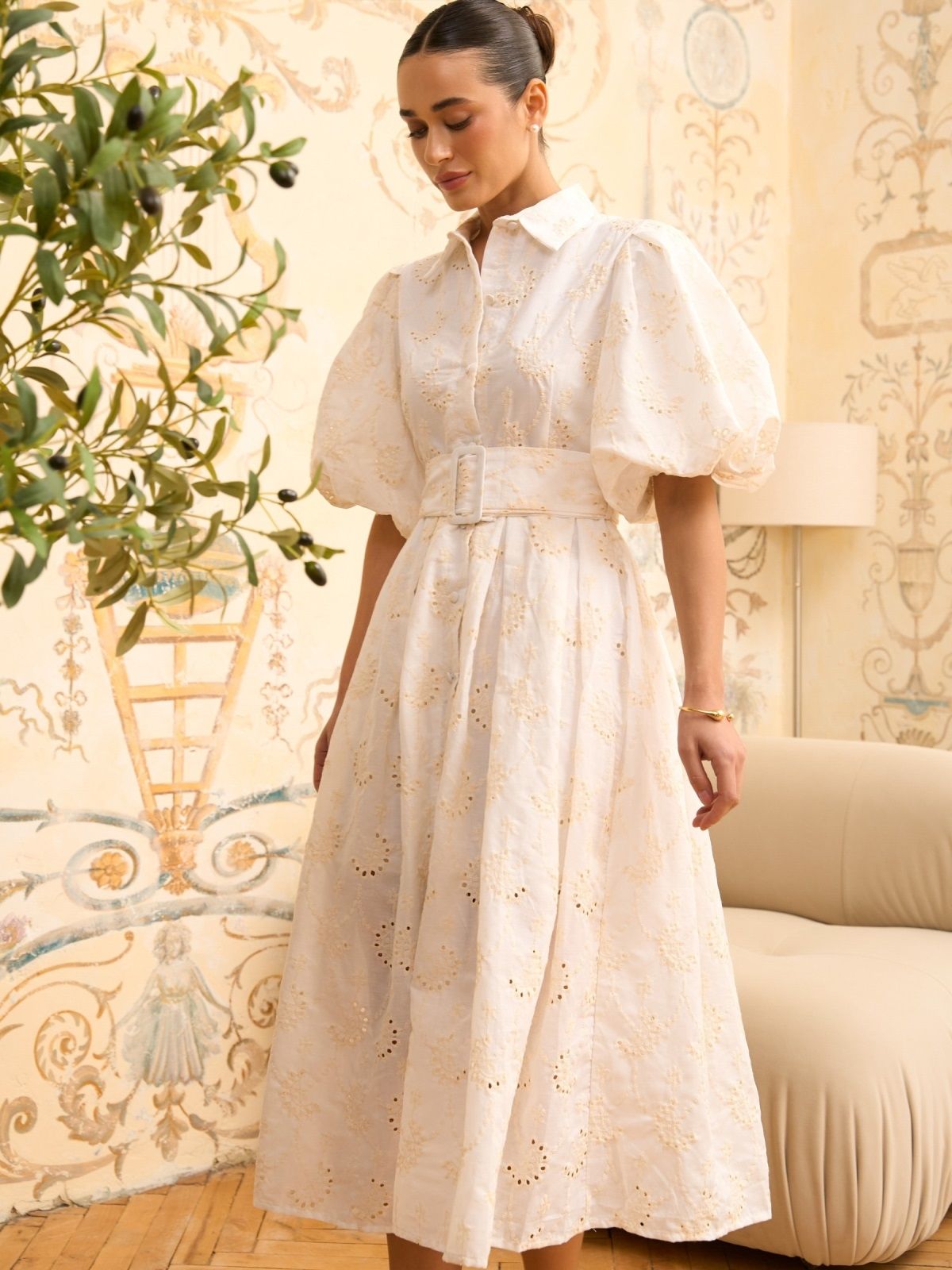 Сукня з прошви молочна з рукавами буф | 84170 Сукня з прошви молочна з рукавами буф | 84170