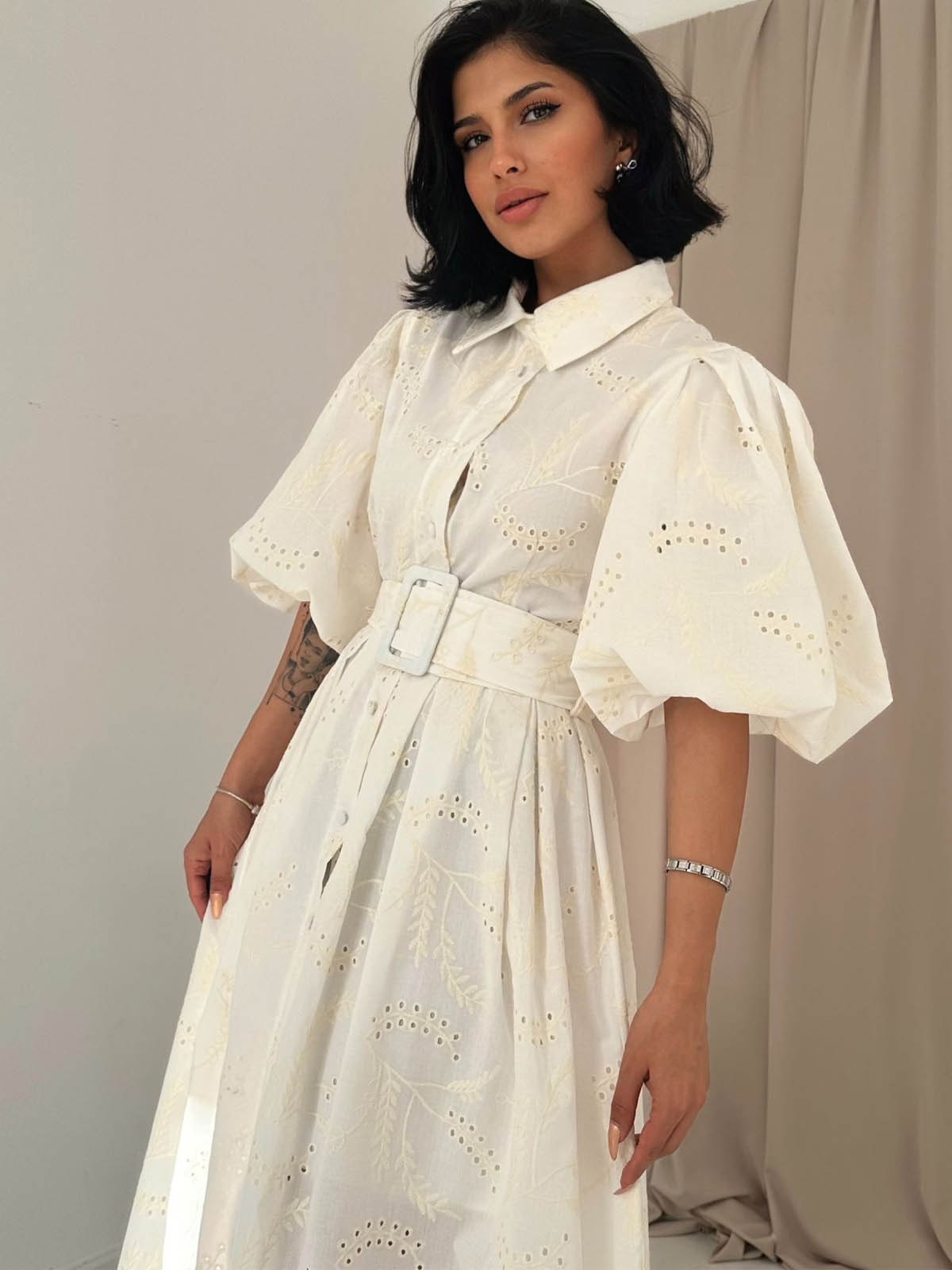 Сукня з прошви молочна з рукавами буф | 84170 Сукня з прошви молочна з рукавами буф | 84170