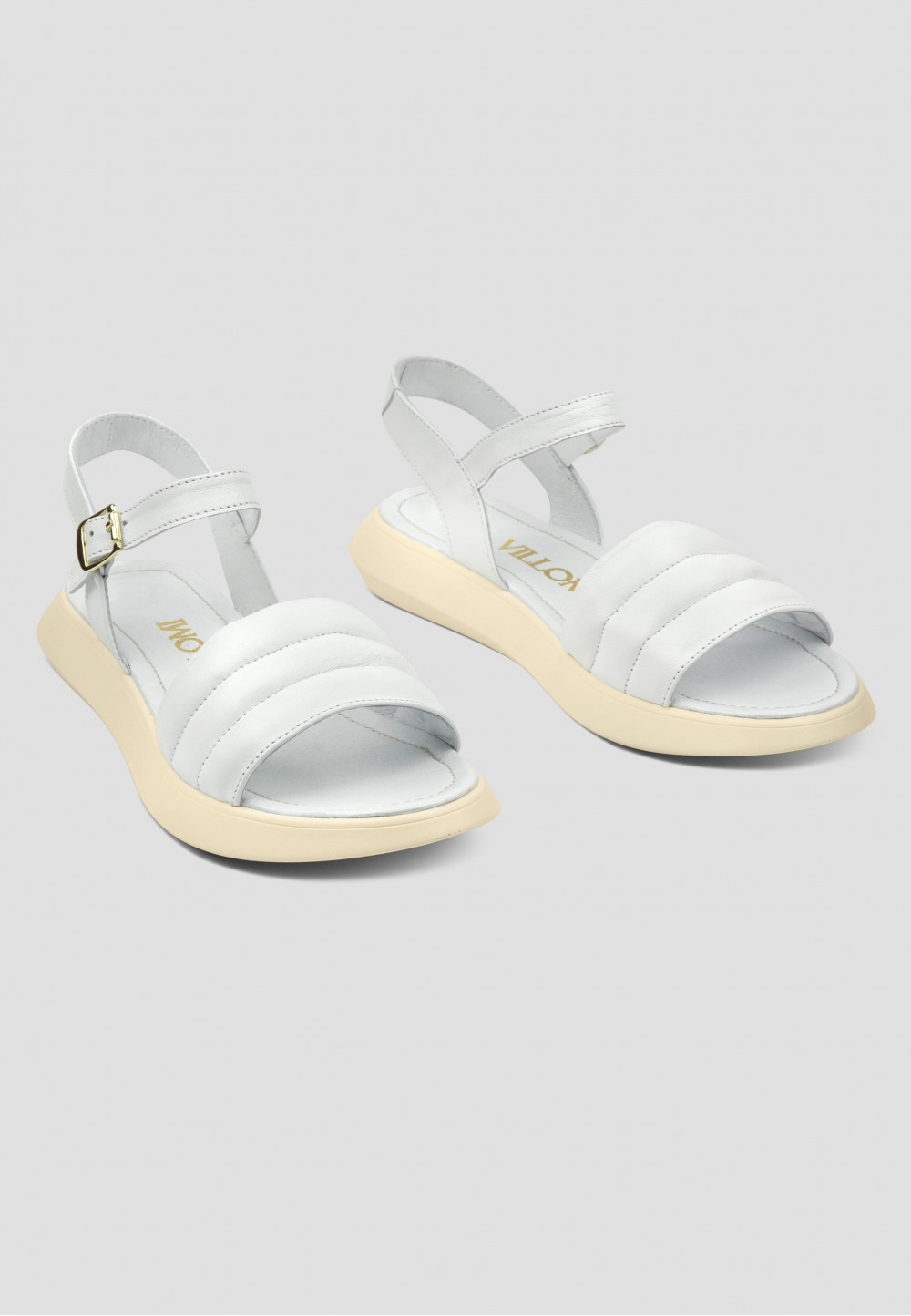 Шкіряні білі босоніжки на низькому ходу | 83834 Шкіряні білі босоніжки на низькому ходу | 83834