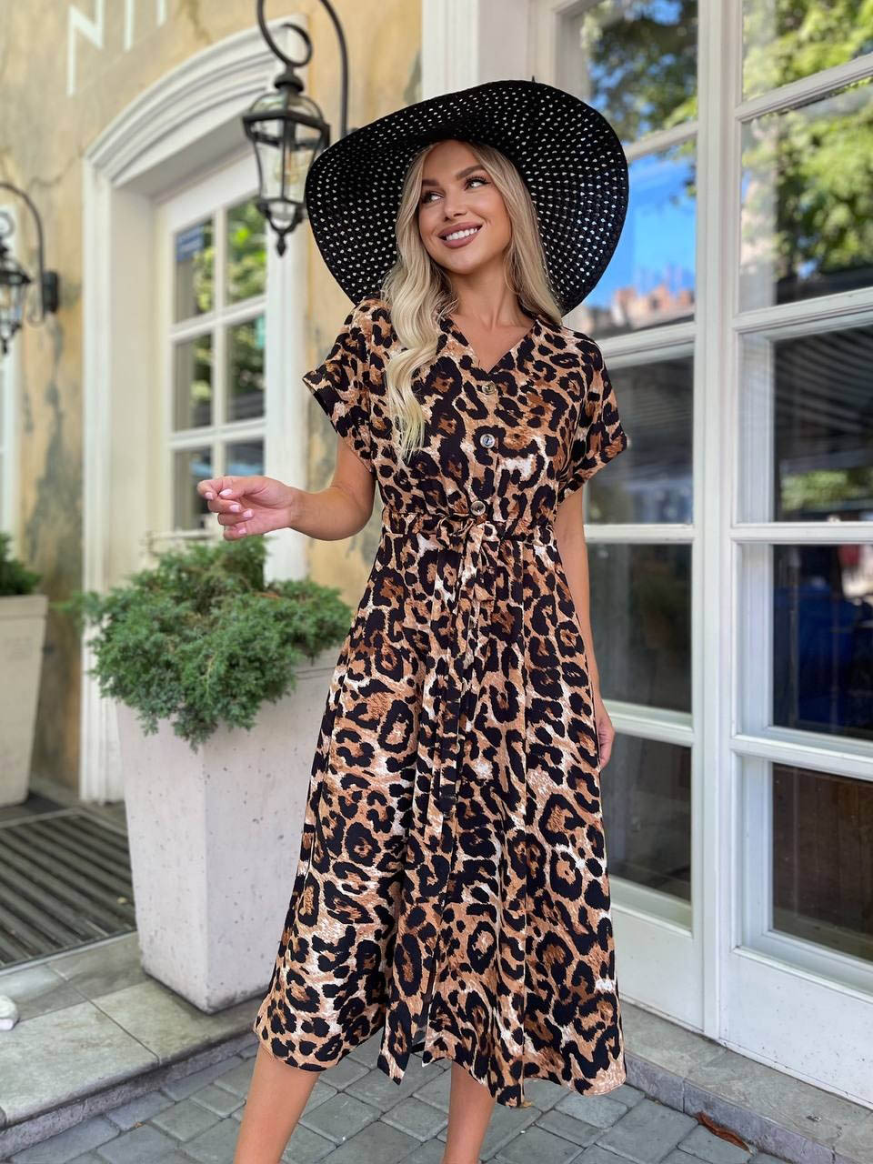 Літня сукня в леопардовий принт А-силуету | 84179 Літня сукня в леопардовий принт А-силуету | 84179