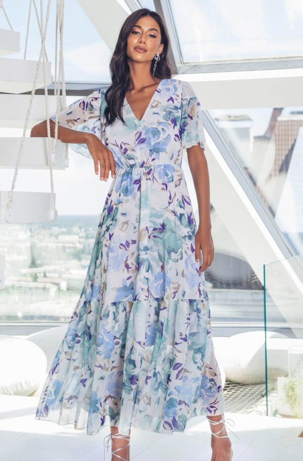 Літня шифонова сукня біла в принт з воланом | 83534