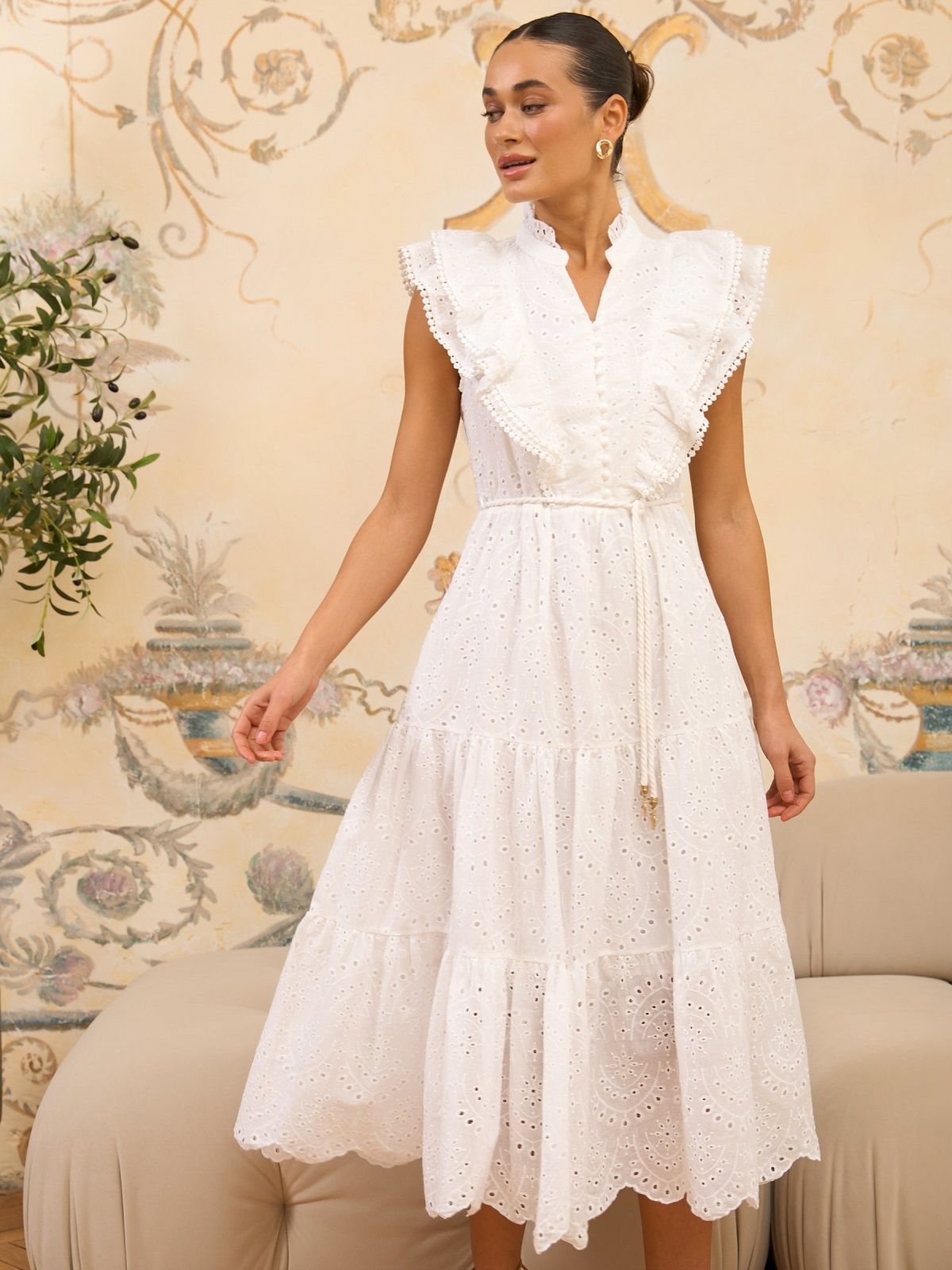 Літнє плаття-кльош біле з прошви | 84190 Літнє плаття-кльош біле з прошви | 84190