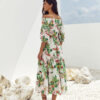 Літня сукня біла в зелений принт зі штапелю | 83955 Літня сукня біла в зелений принт зі штапелю | 83955