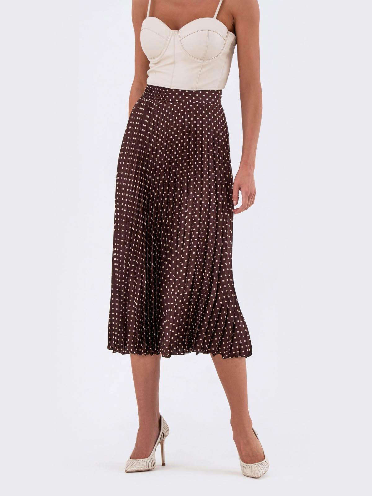 Плісирована спідниця коричнева в горошок | 83547 Плісирована спідниця коричнева в горошок | 83547