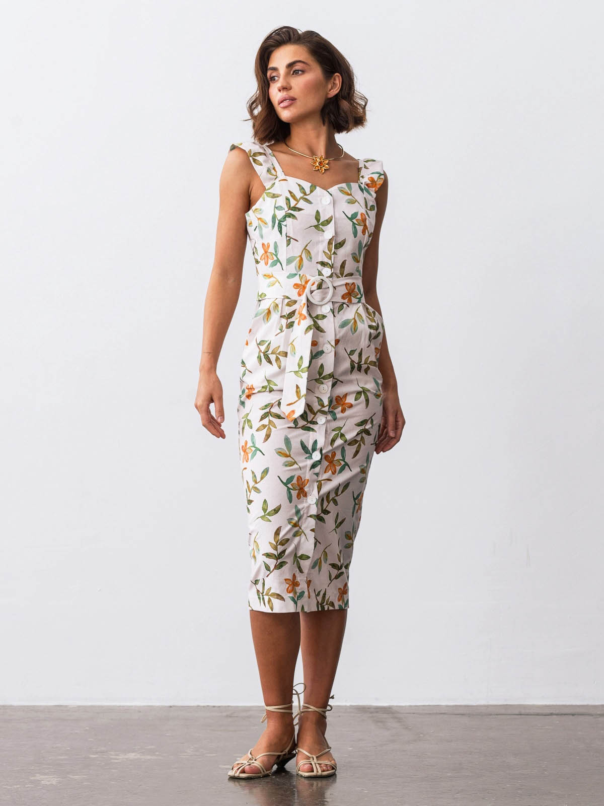 Літній сарафан-футляр білий в принт | 84161 Літній сарафан-футляр білий в принт | 84161