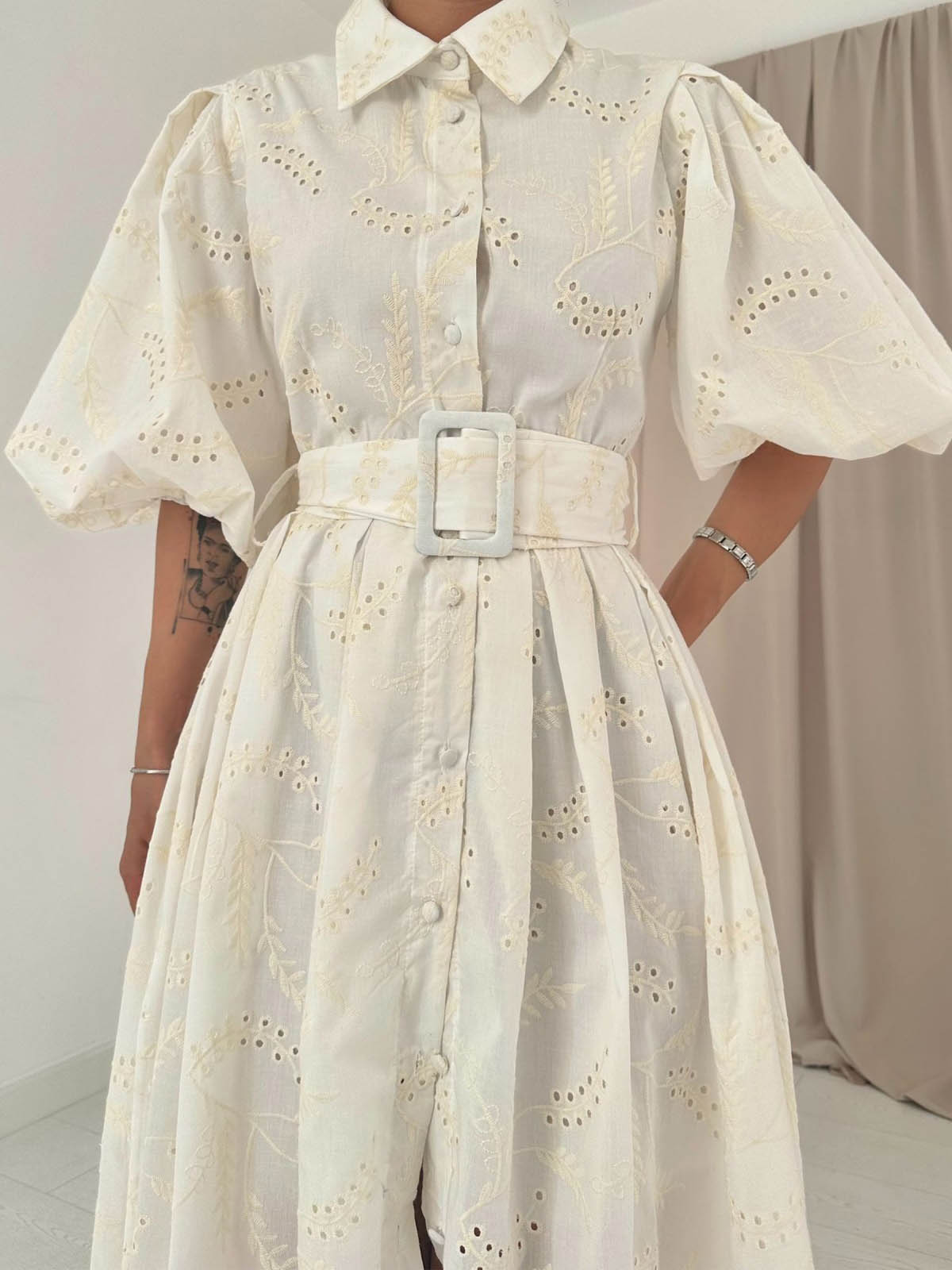 Сукня з прошви молочна з рукавами буф | 84170 Сукня з прошви молочна з рукавами буф | 84170