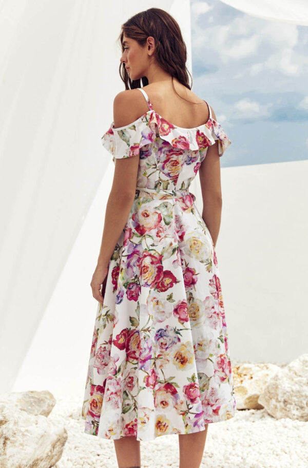 Сарафан білий у квітковий принт на запах | 84152