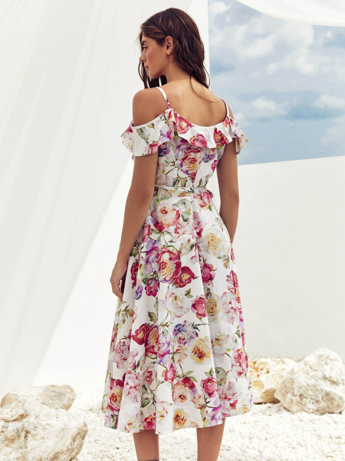 Сарафан білий у квітковий принт на запах | 84152 Сарафан білий у квітковий принт на запах | 84152