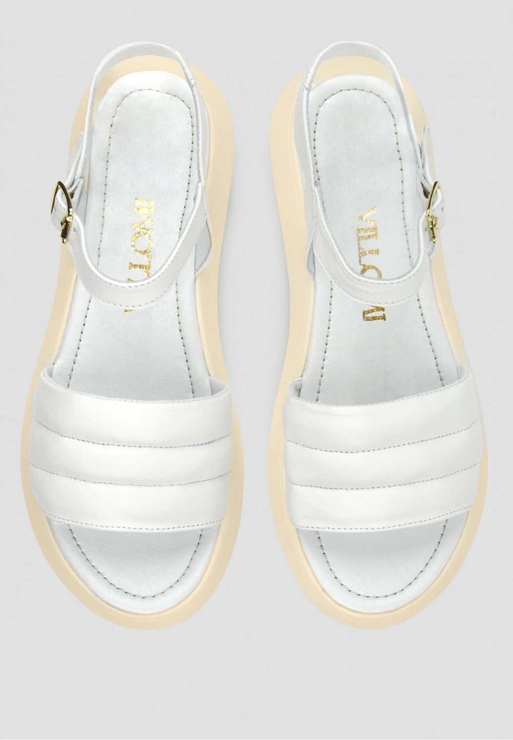 Шкіряні білі босоніжки на низькому ходу | 83834 Шкіряні білі босоніжки на низькому ходу | 83834