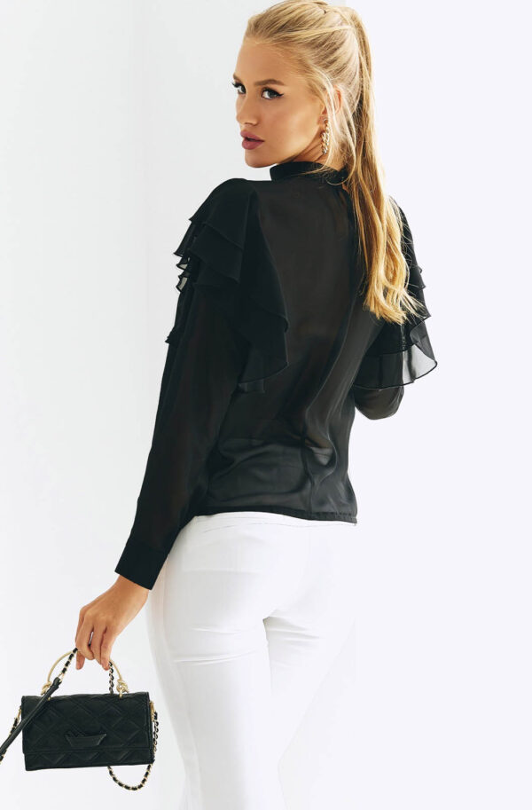 Шифонова блузка чорна з оборками | 84125