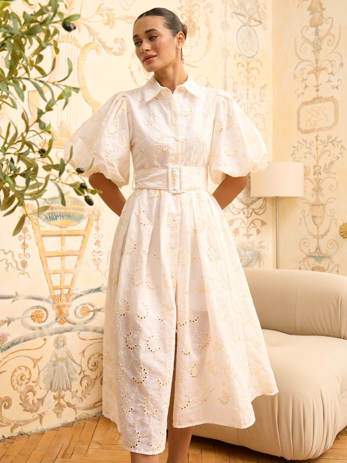 Сукня з прошви молочна з рукавами буф | 84170 Сукня з прошви молочна з рукавами буф | 84170