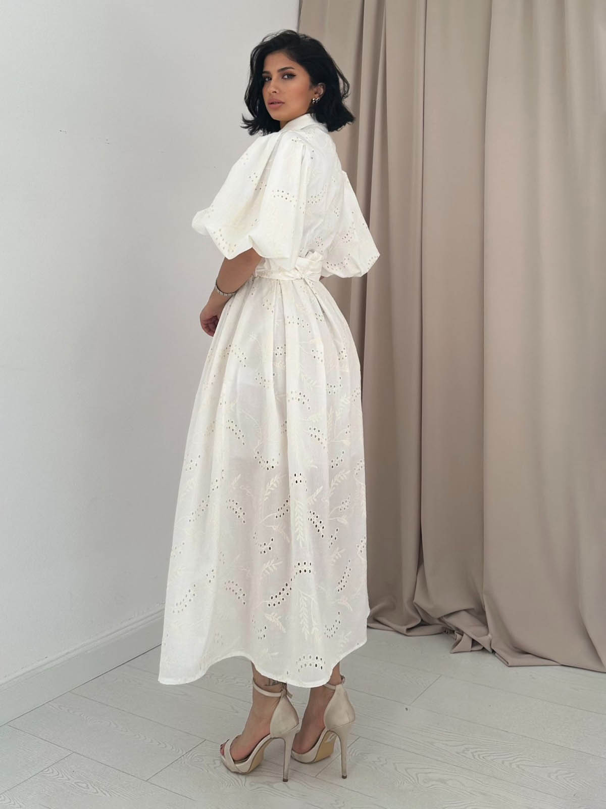 Сукня з прошви молочна з рукавами буф | 84170 Сукня з прошви молочна з рукавами буф | 84170