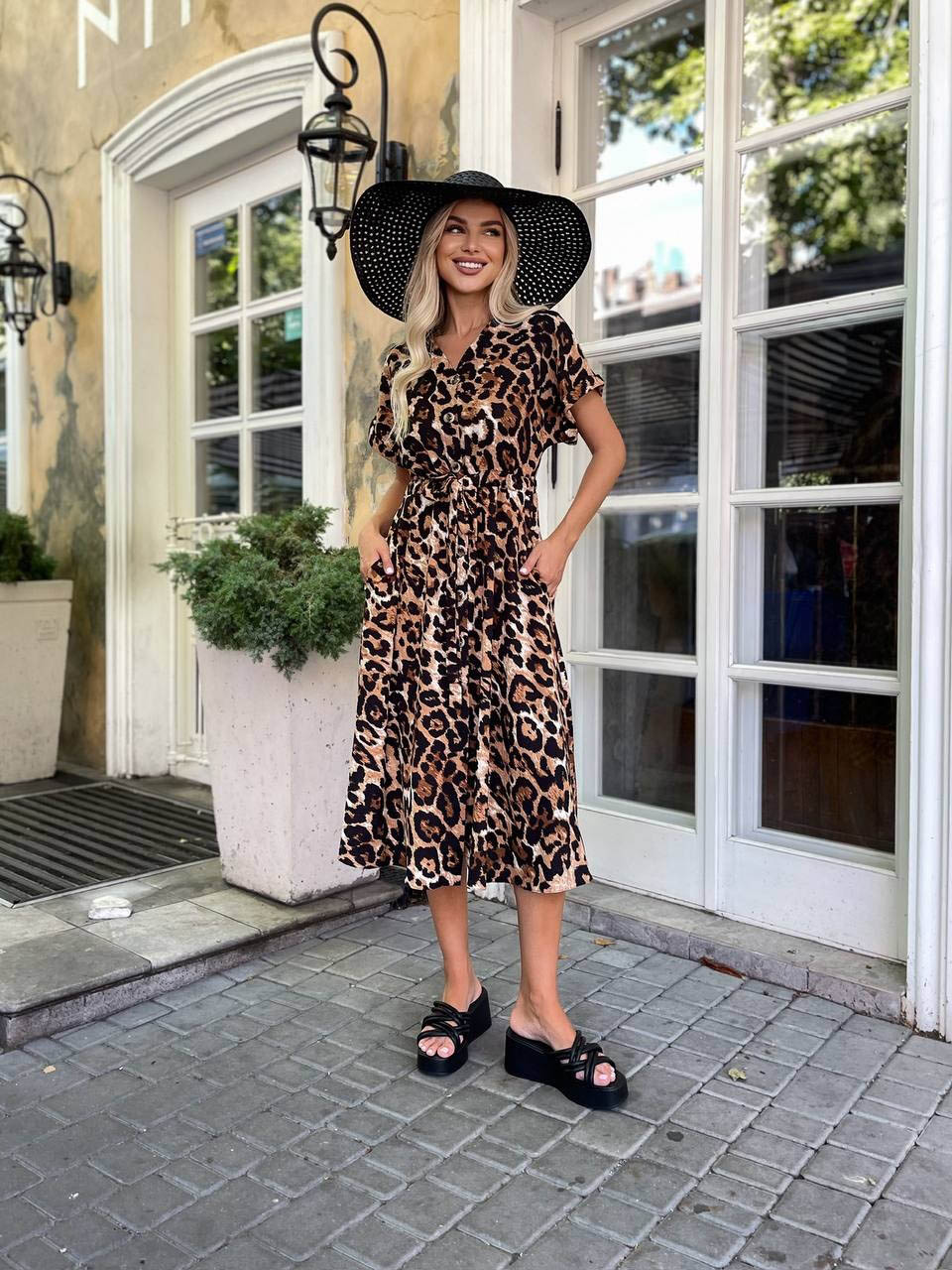 Літня сукня в леопардовий принт А-силуету | 84179 Літня сукня в леопардовий принт А-силуету | 84179