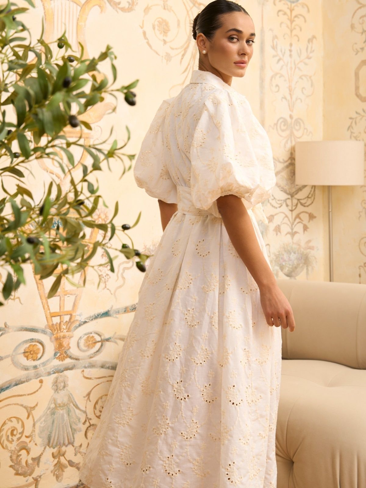 Сукня з прошви молочна з рукавами буф | 84170 Сукня з прошви молочна з рукавами буф | 84170