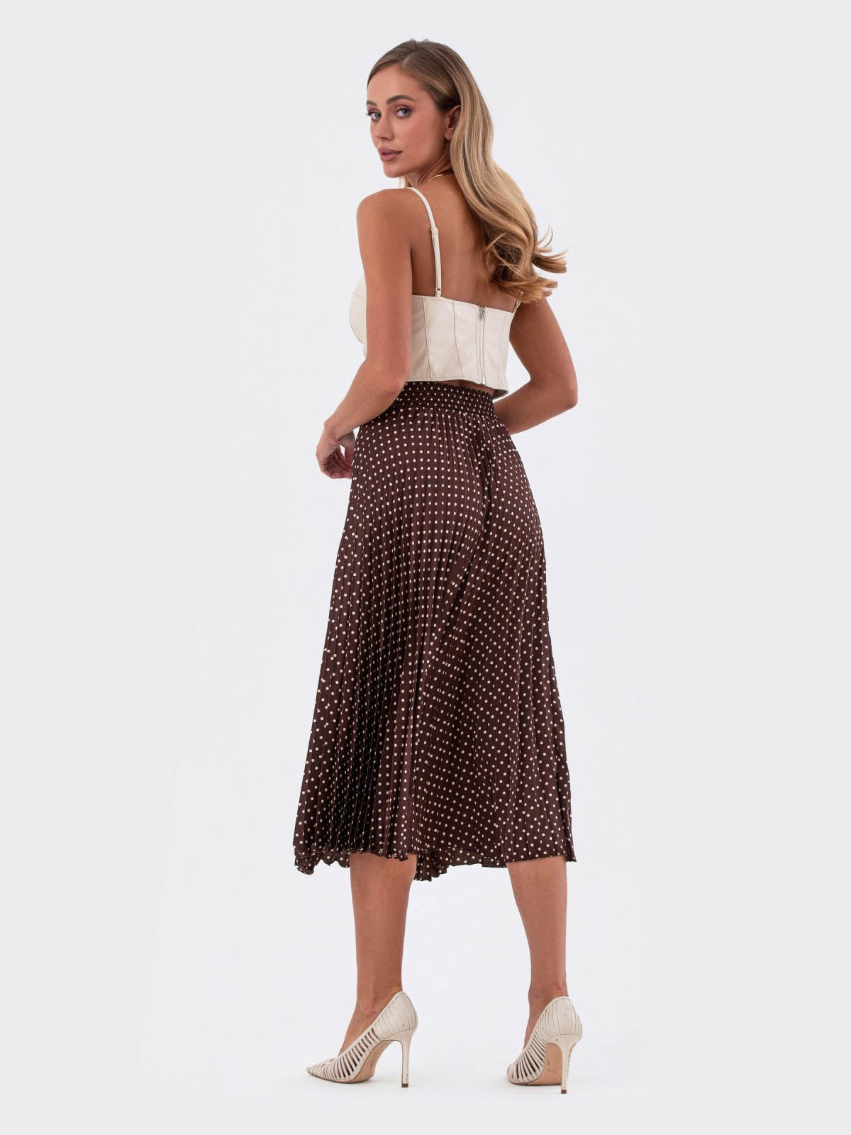 Плісирована спідниця коричнева в горошок | 83547 Плісирована спідниця коричнева в горошок | 83547