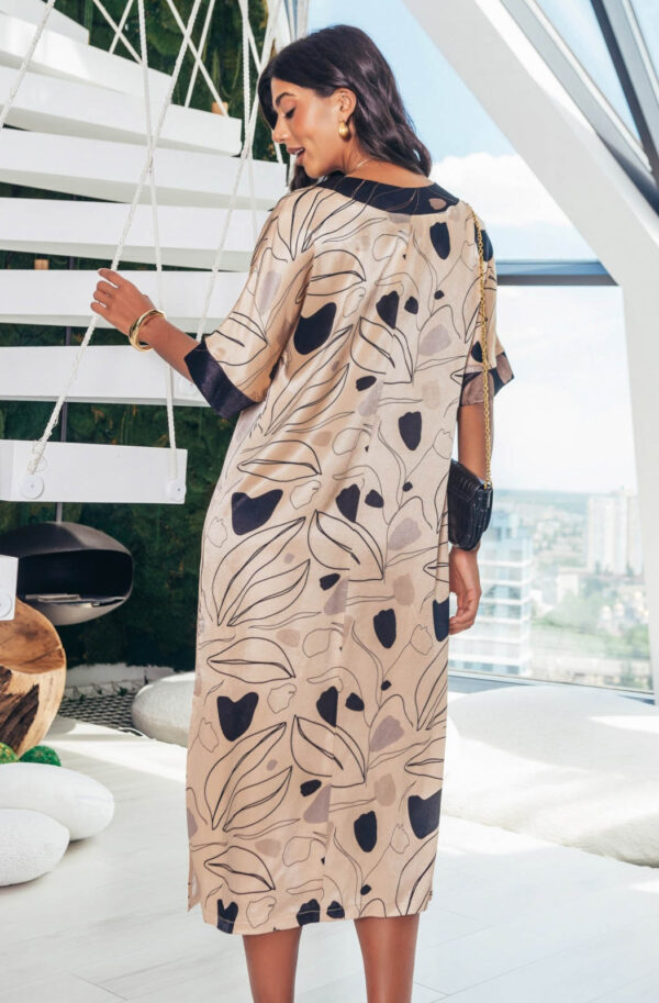 Атласна сукня бежева в принт вільного крою | 83519
