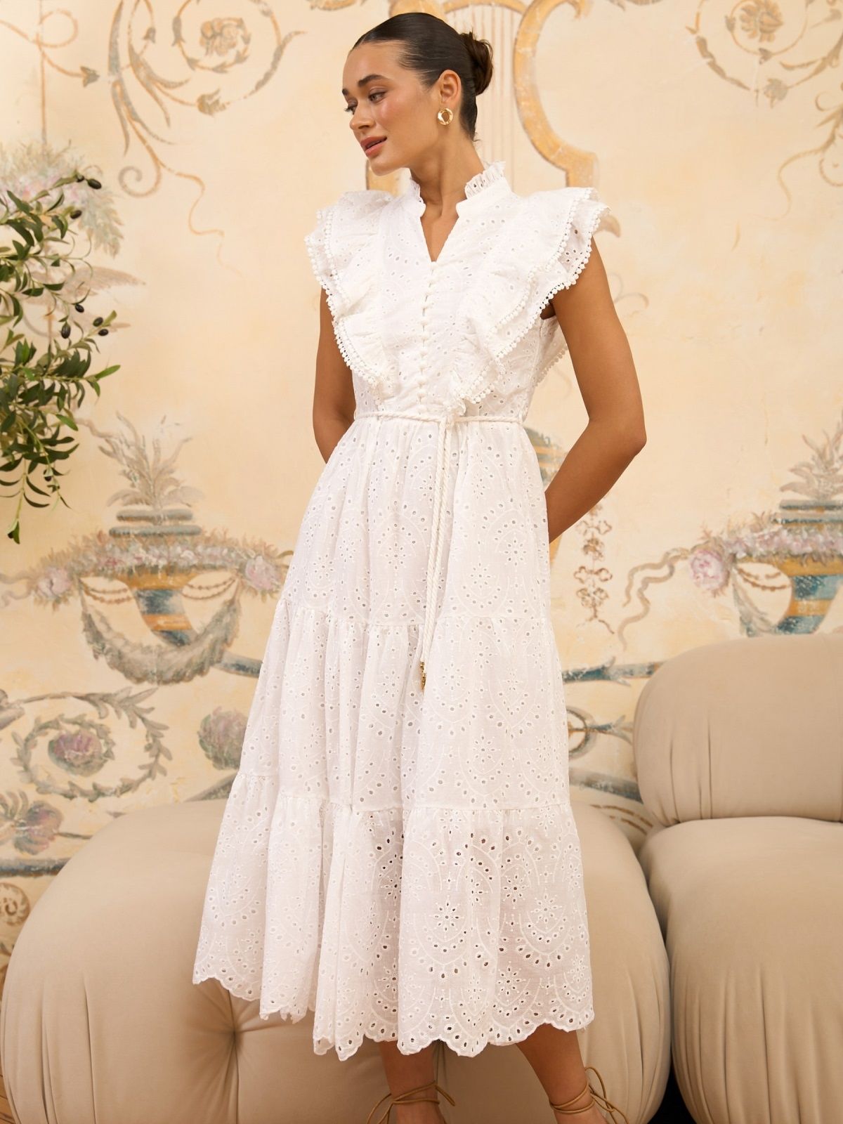 Літнє плаття-кльош біле з прошви | 84190 Літнє плаття-кльош біле з прошви | 84190