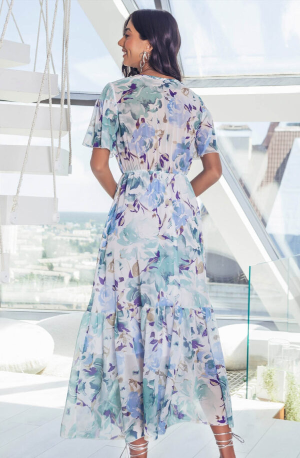 Літня шифонова сукня біла в принт з воланом | 83534