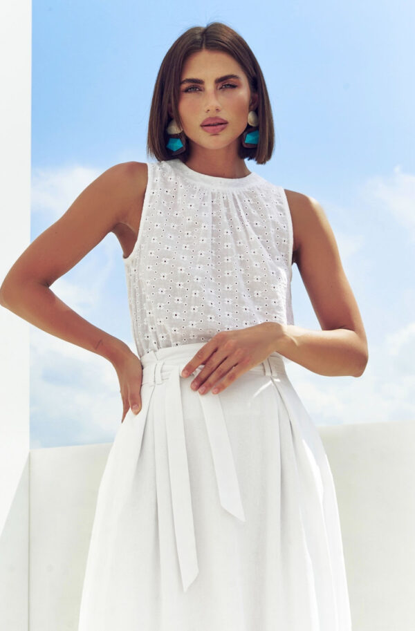 Літня блузка біла з прошви без рукавів | 84511