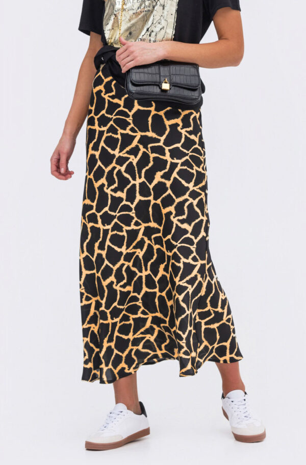 Сатинова спідниця чорна в принт міді довжини | 84461