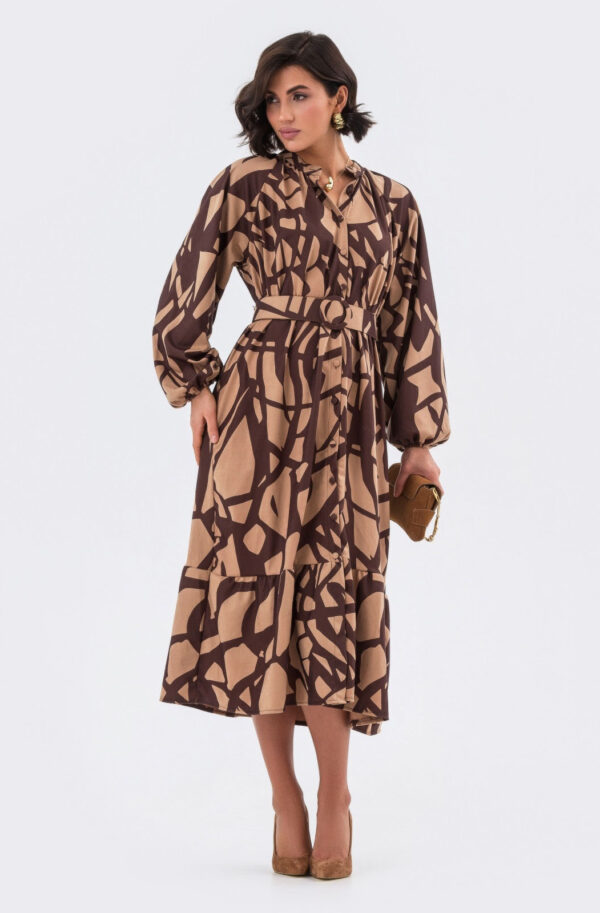 Сукня оверсайз бежева в принт з мікровельвету | 84580