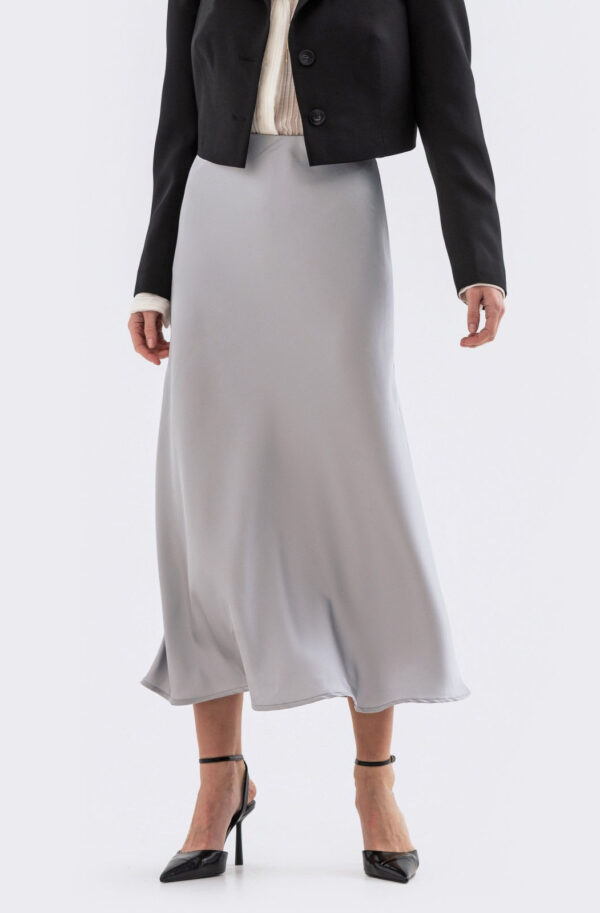 Сатинова спідниця сіра міді довжини | 84452