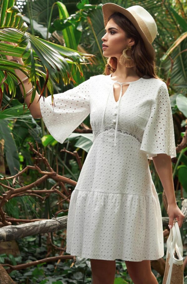 Плаття з прошви біле з широким воланом | 84335