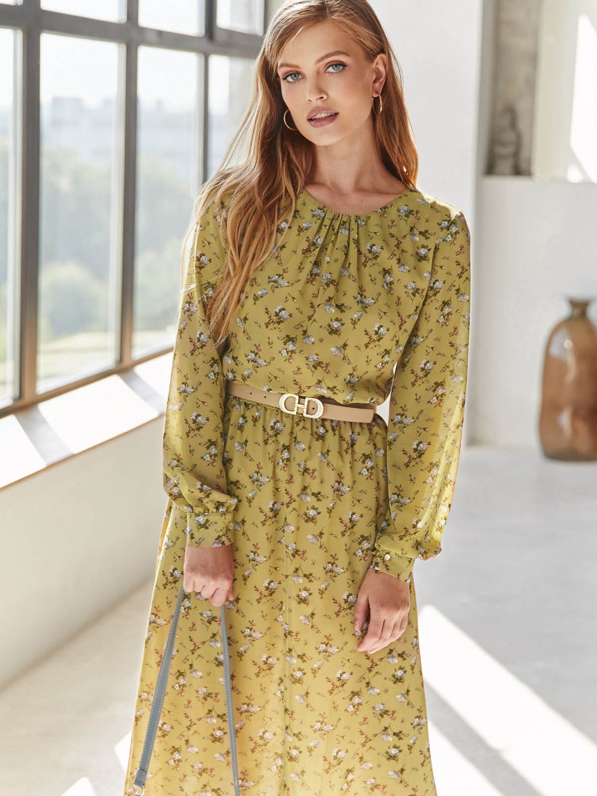 Демісезонне шифонове плаття хакі в квіти | 84428 Демісезонне шифонове плаття хакі в квіти | 84428