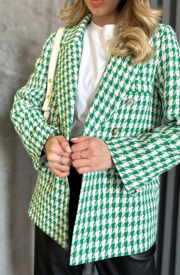 Двобортний піджак у гусячу лапку зелений | 84605
