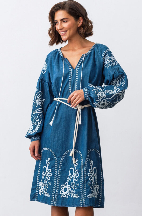 Джинсова сукня синя з вишивкою | 84493