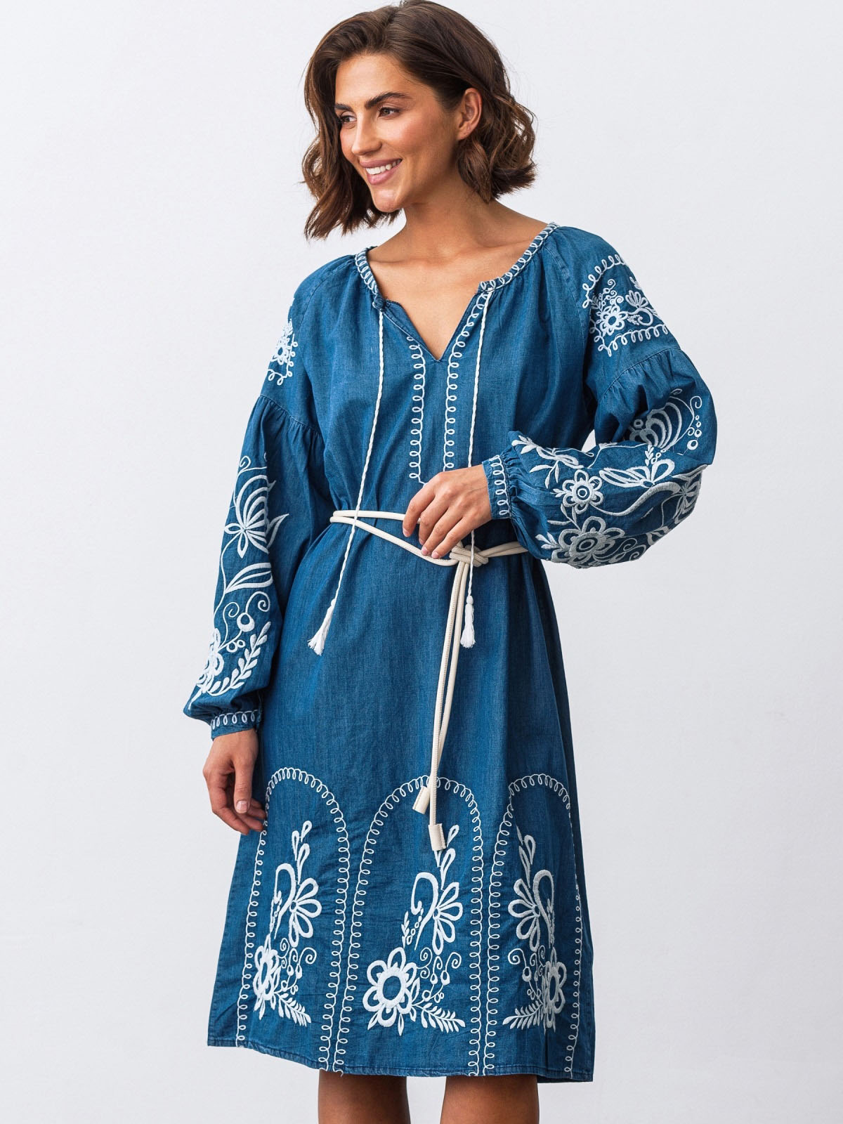 Джинсова сукня синя з вишивкою | 84493 Джинсова сукня синя з вишивкою | 84493