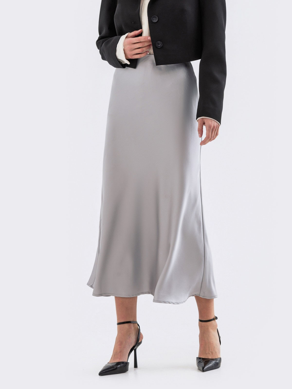 Сатинова спідниця сіра міді довжини | 84452 Сатинова спідниця сіра міді довжини | 84452