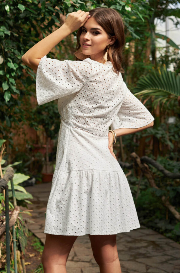 Плаття з прошви біле з широким воланом | 84335