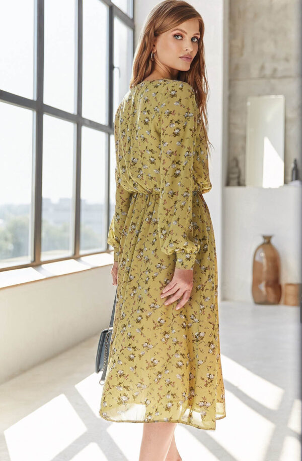 Демісезонне шифонове плаття хакі в квіти | 84428