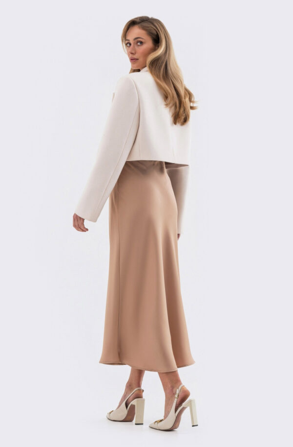Сатинова спідниця бежева міді довжини | 84434