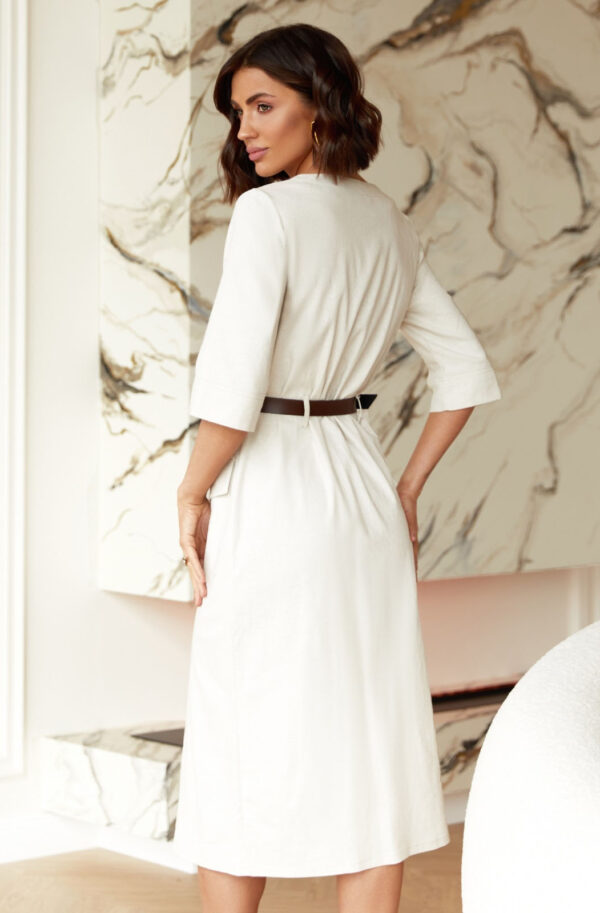 Літня ділова сукня з льону молочна | 84324