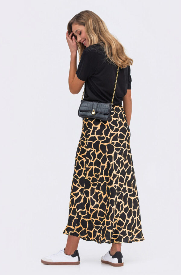 Сатинова спідниця чорна в принт міді довжини | 84461
