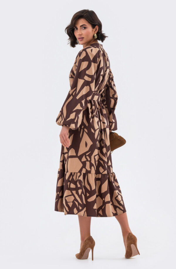 Сукня оверсайз бежева в принт з мікровельвету | 84580