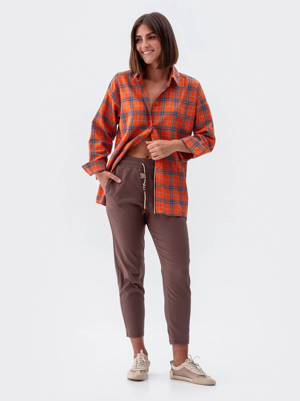 Укорочені штани коричневі завужені до низу | 84992 Укорочені штани коричневі завужені до низу | 84992